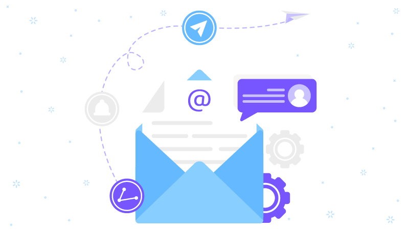 Illustration of an open email envelope surrounded by digital icons symbolizing successful message delivery and sender reputation.