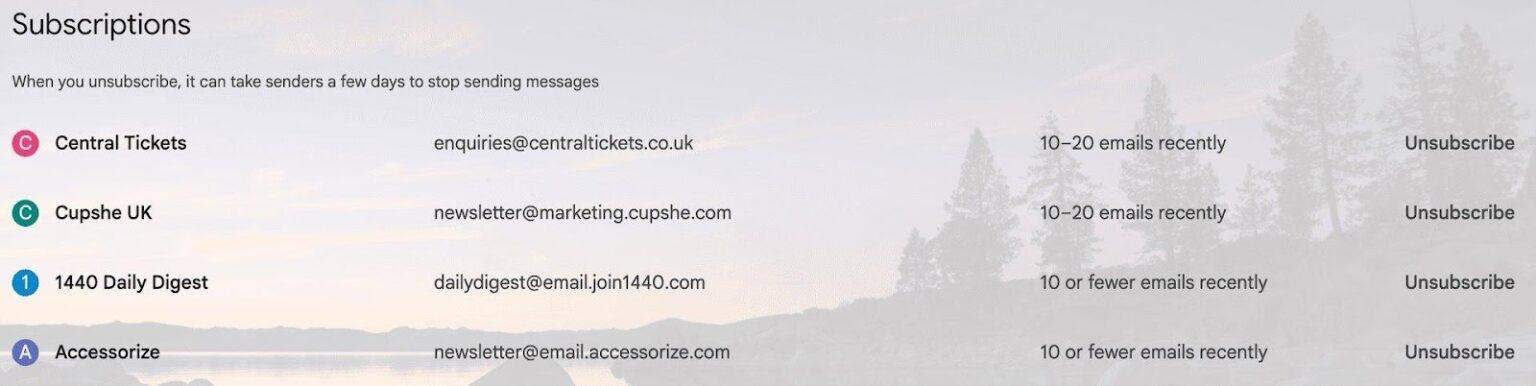 Gmail - Manage subscriptions